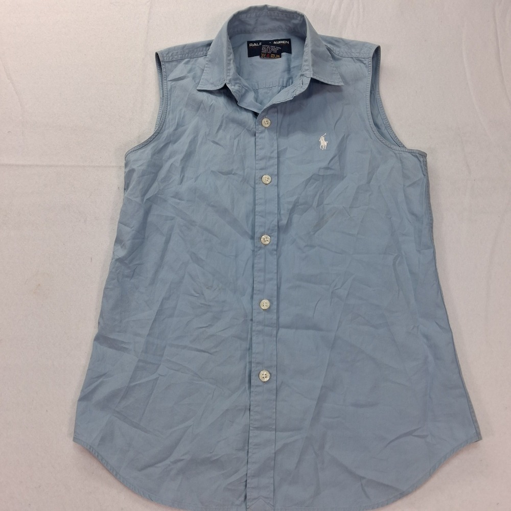 Ralph Lauren Sleeveless Top Womens XL Polo Sport Blue Button Down EUC